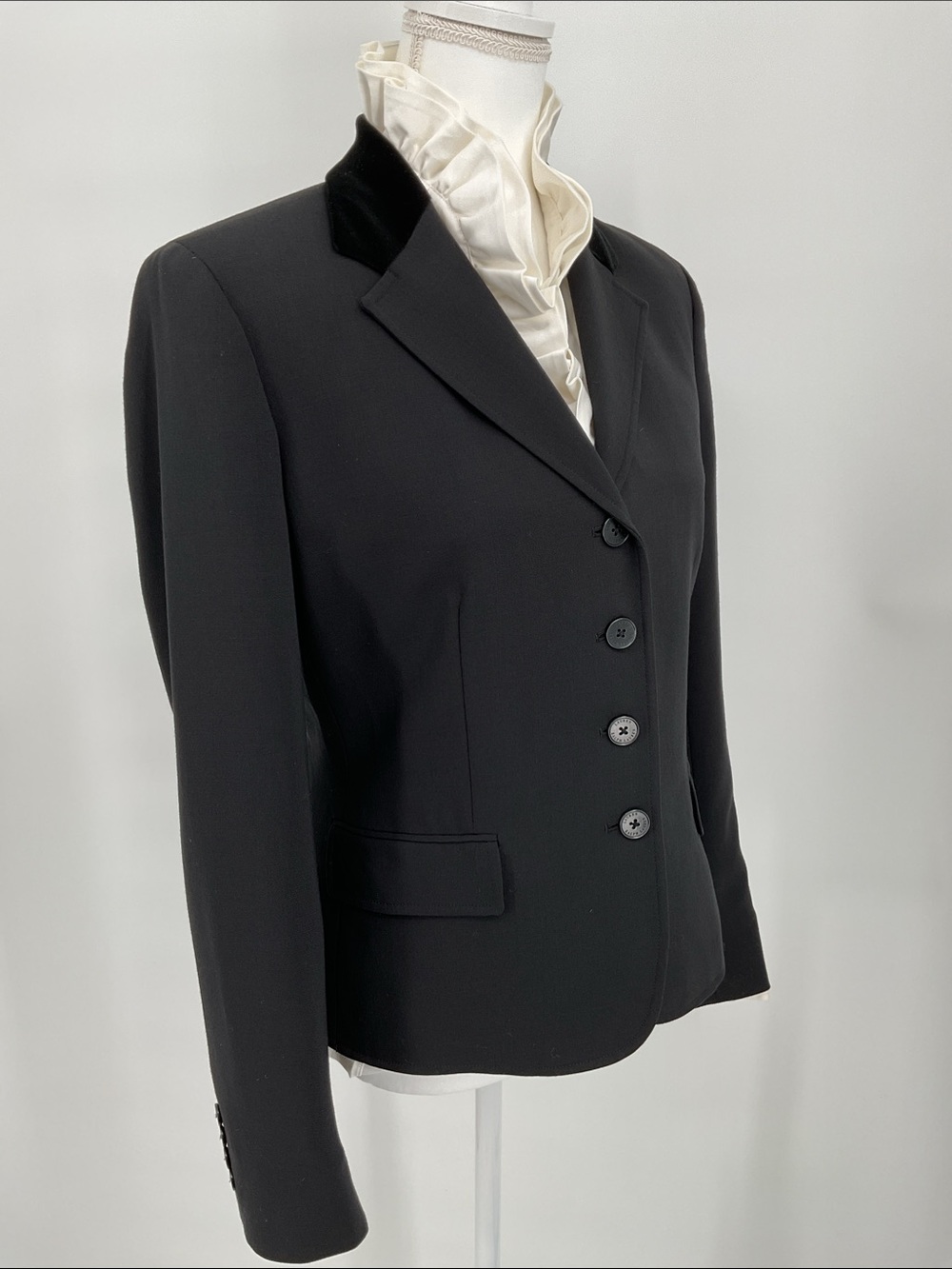 Lauren Ralph Lauren Black Wool Blazer Velvet Collar Tailored Equestrian Size 6 - Picture 5 of 13